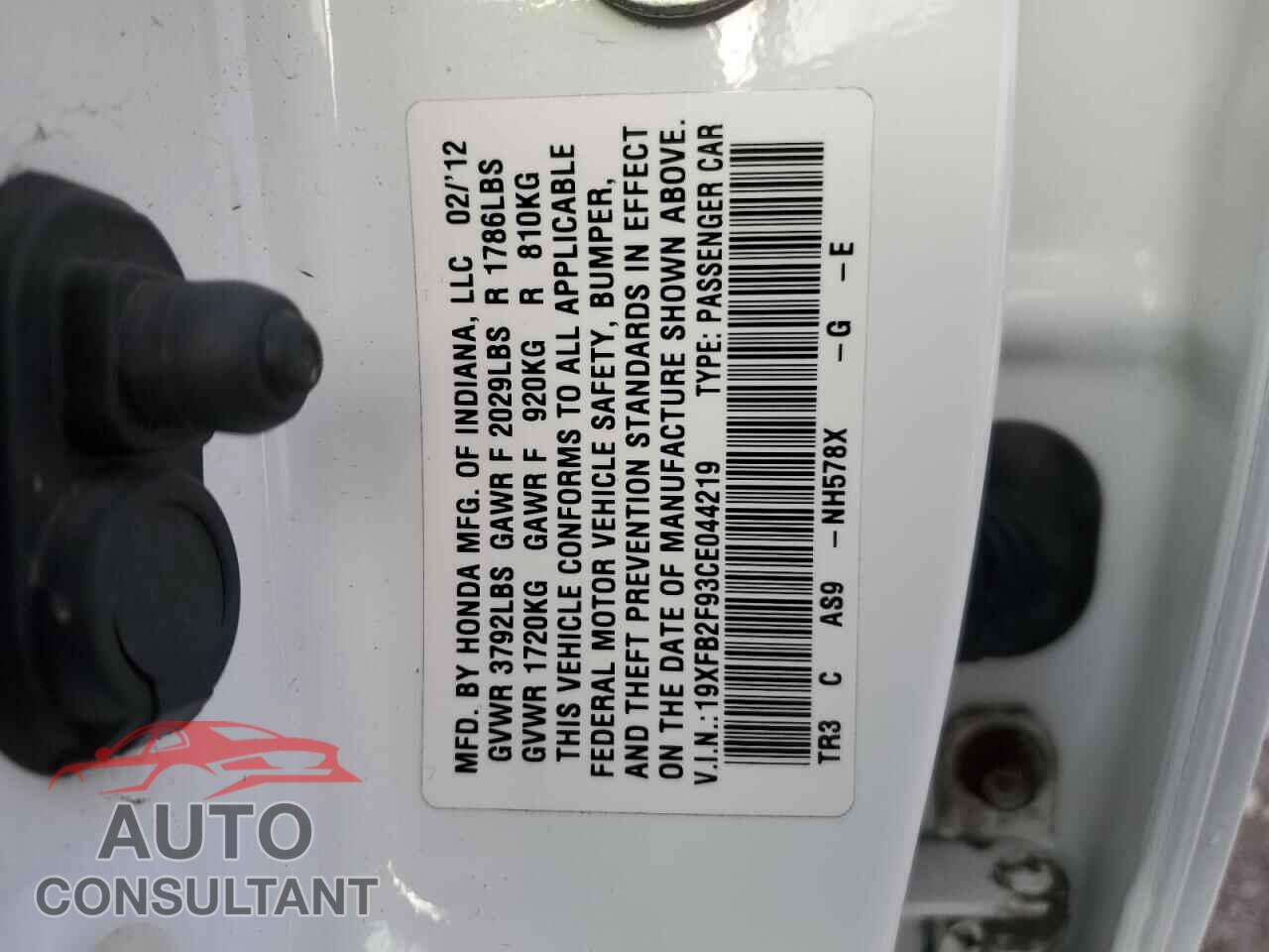 HONDA CIVIC 2012 - 19XFB2F93CE044219