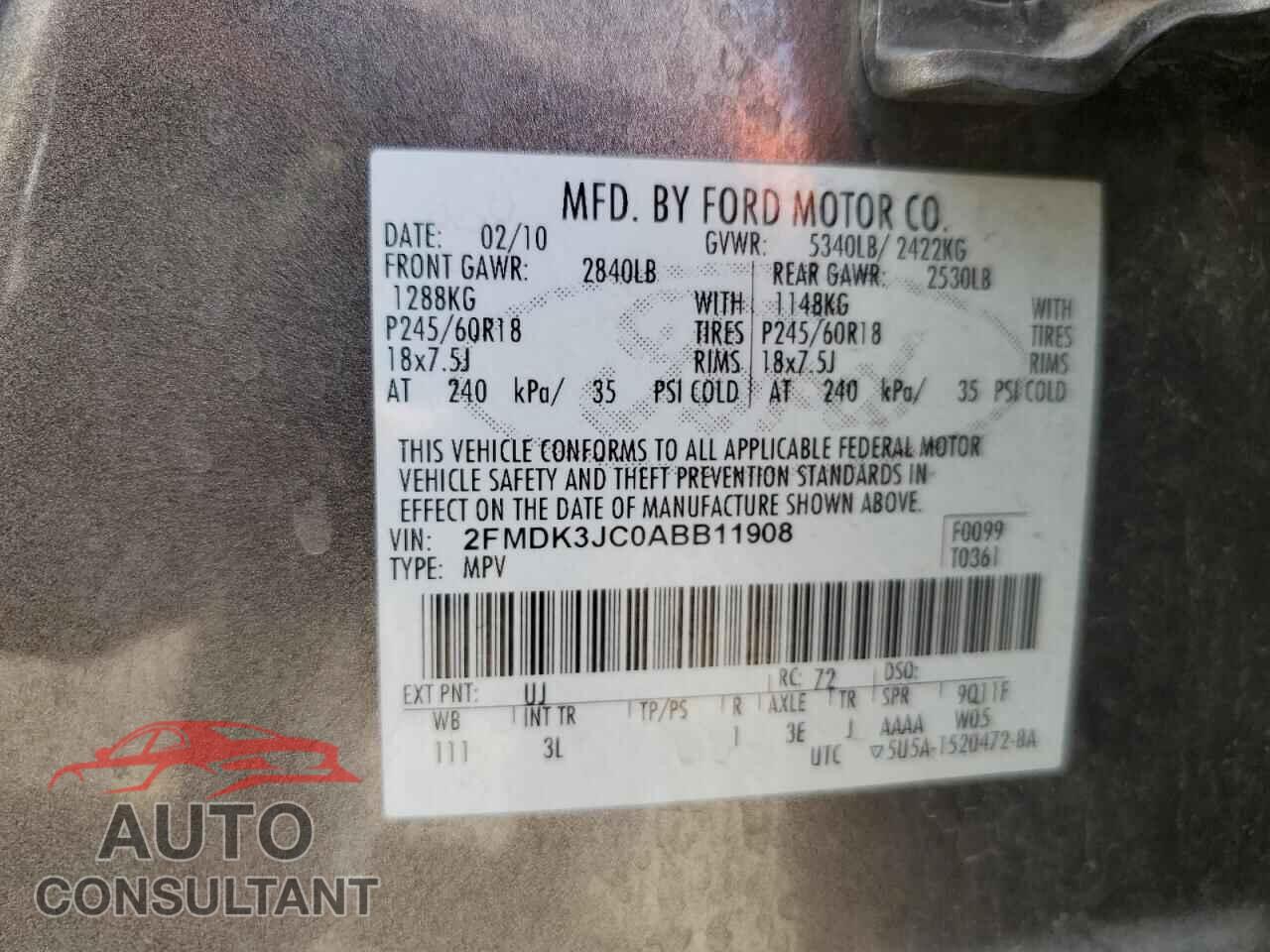 FORD EDGE 2010 - 2FMDK3JC0ABB11908