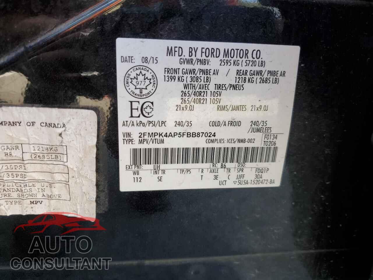 FORD EDGE 2015 - 2FMPK4AP5FBB87024