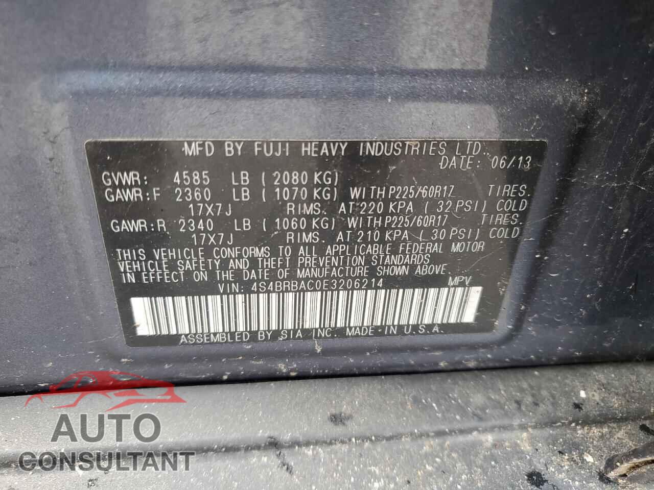 SUBARU OUTBACK 2014 - 4S4BRBAC0E3206214