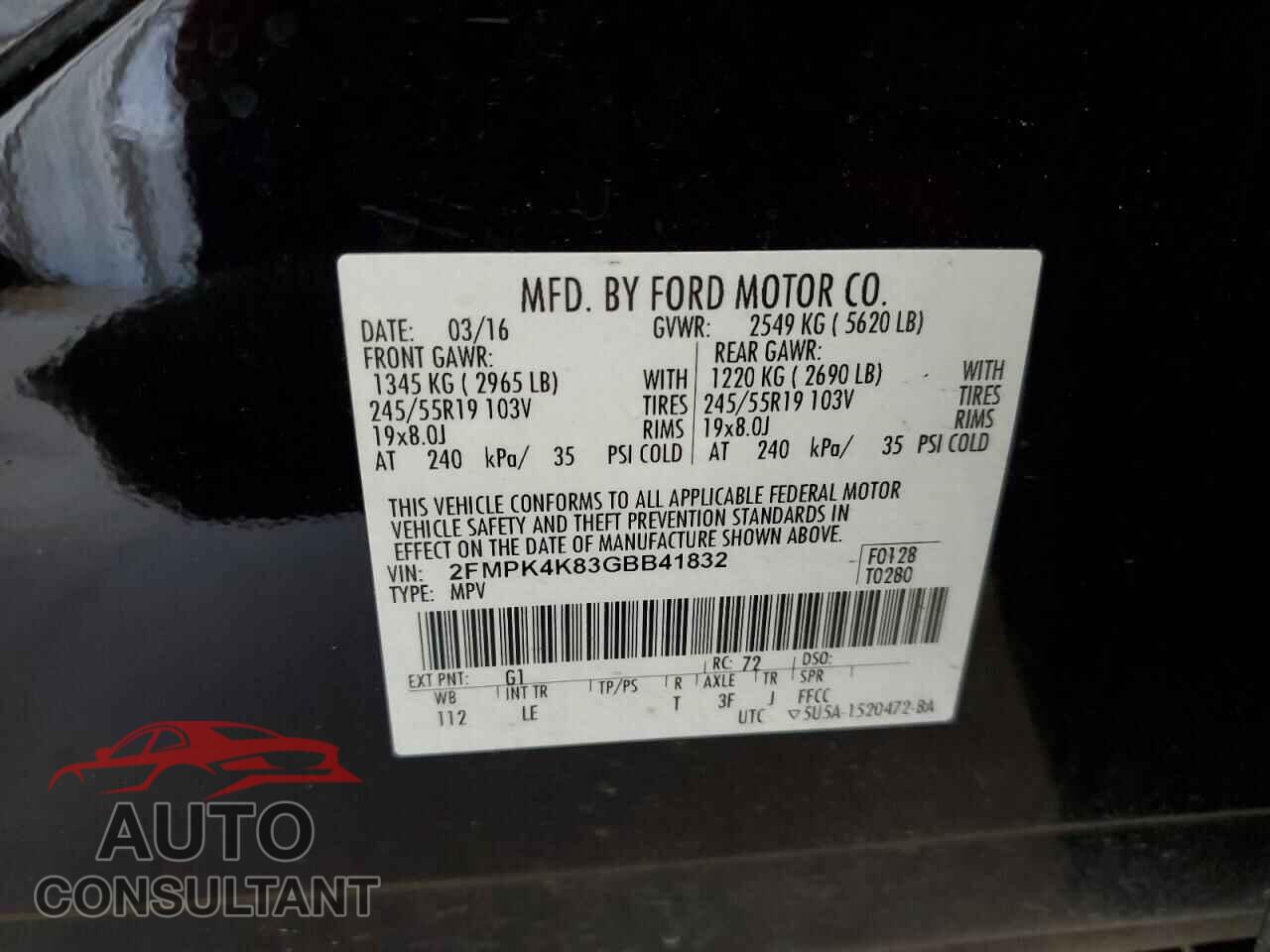 FORD EDGE 2016 - 2FMPK4K83GBB41832