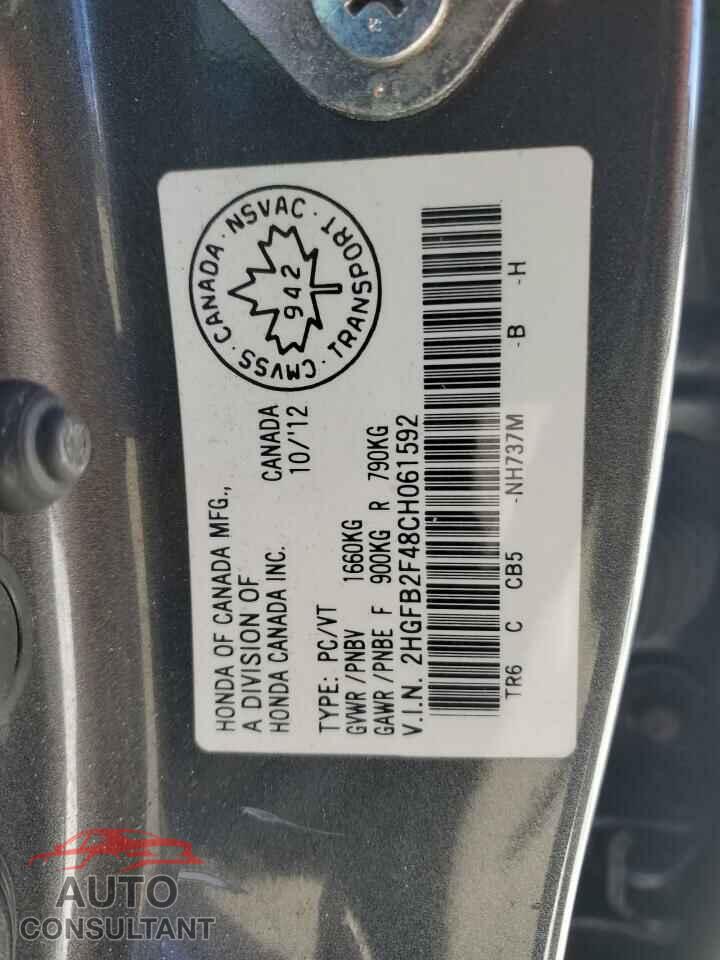 HONDA CIVIC 2012 - 2HGFB2F48CH061592