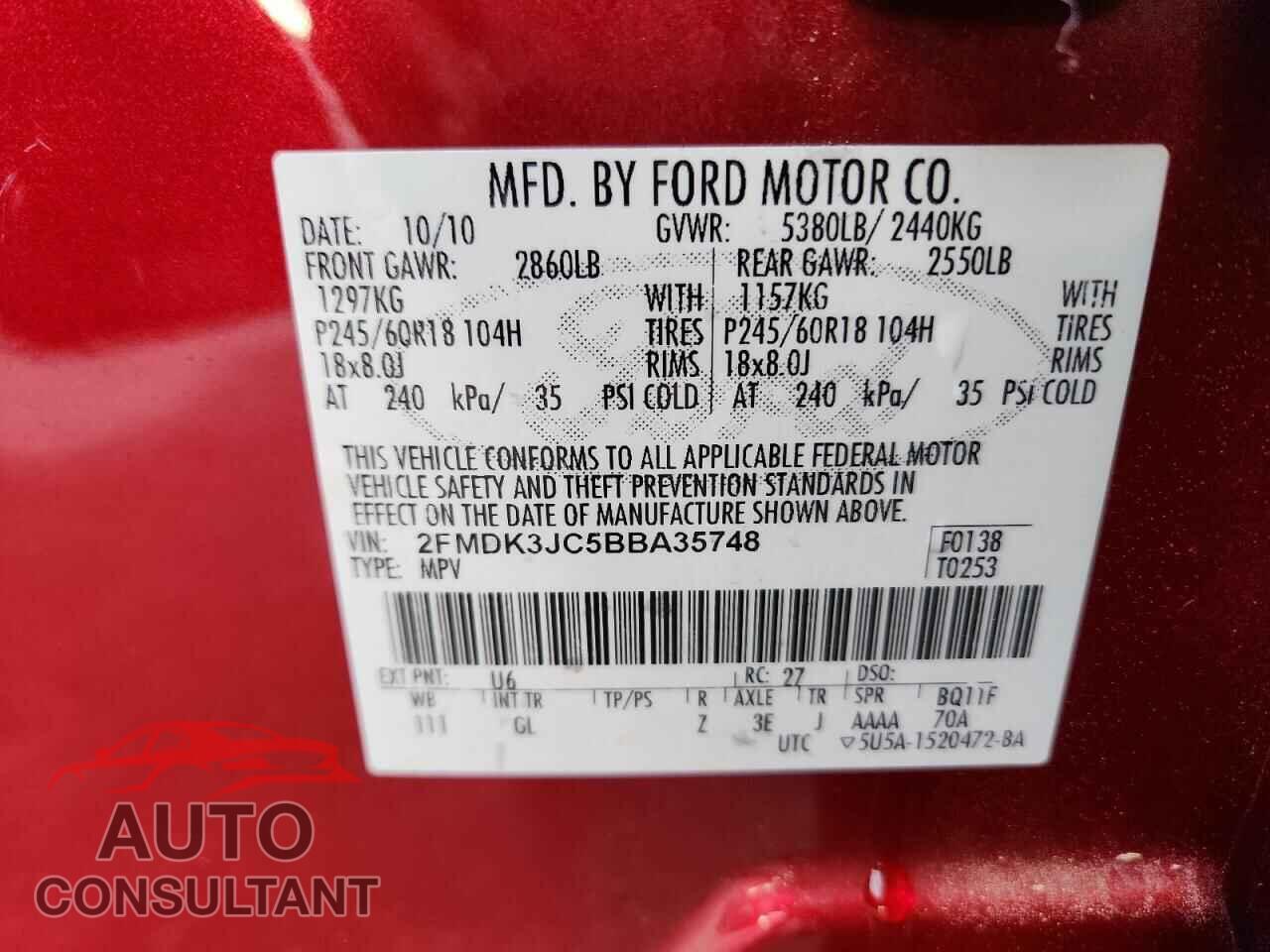 FORD EDGE 2011 - 2FMDK3JC5BBA35748