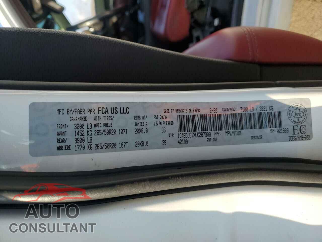 DODGE DURANGO 2020 - 1C4SDJCTXLC287309