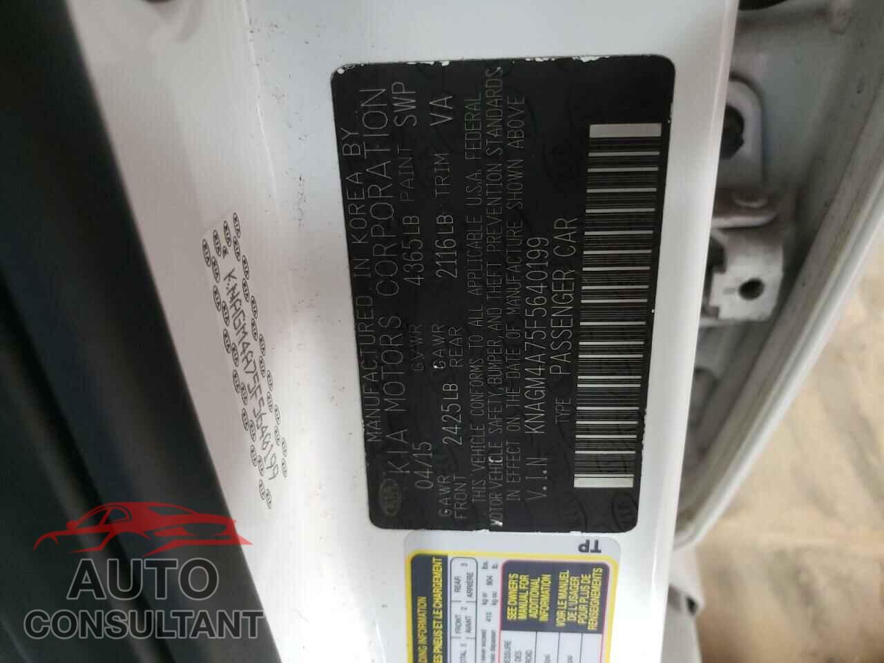 KIA OPTIMA 2015 - KNAGM4A75F5640199