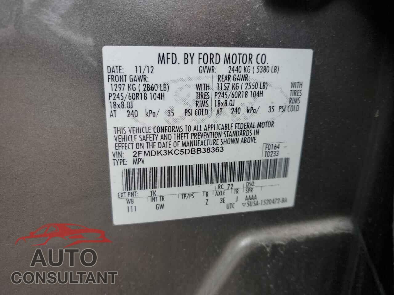 FORD EDGE 2013 - 2FMDK3KC5DBB38363