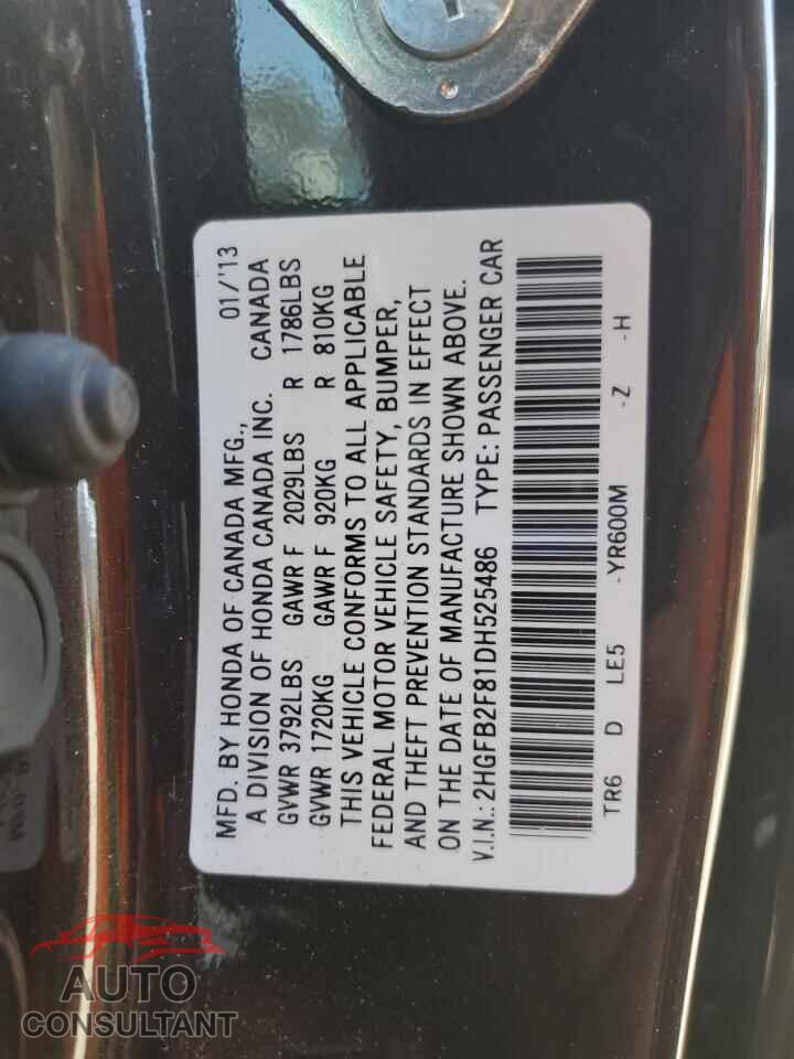 HONDA CIVIC 2013 - 2HGFB2F81DH525486