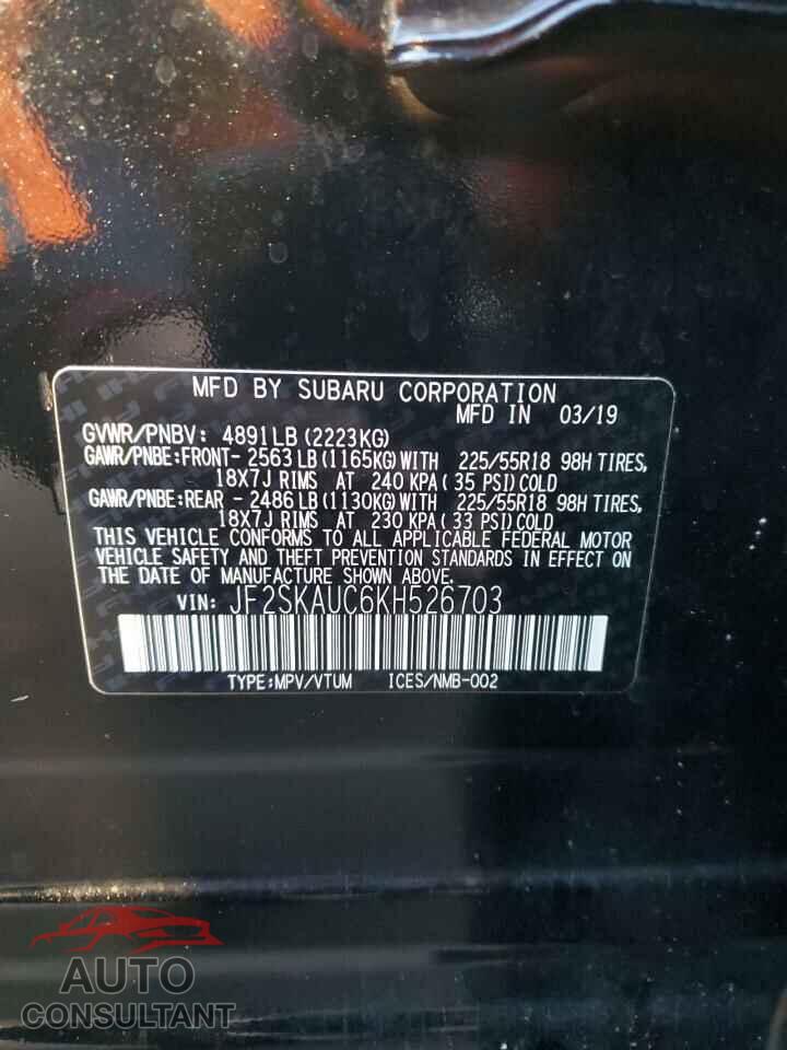 SUBARU FORESTER 2019 - JF2SKAUC6KH526703
