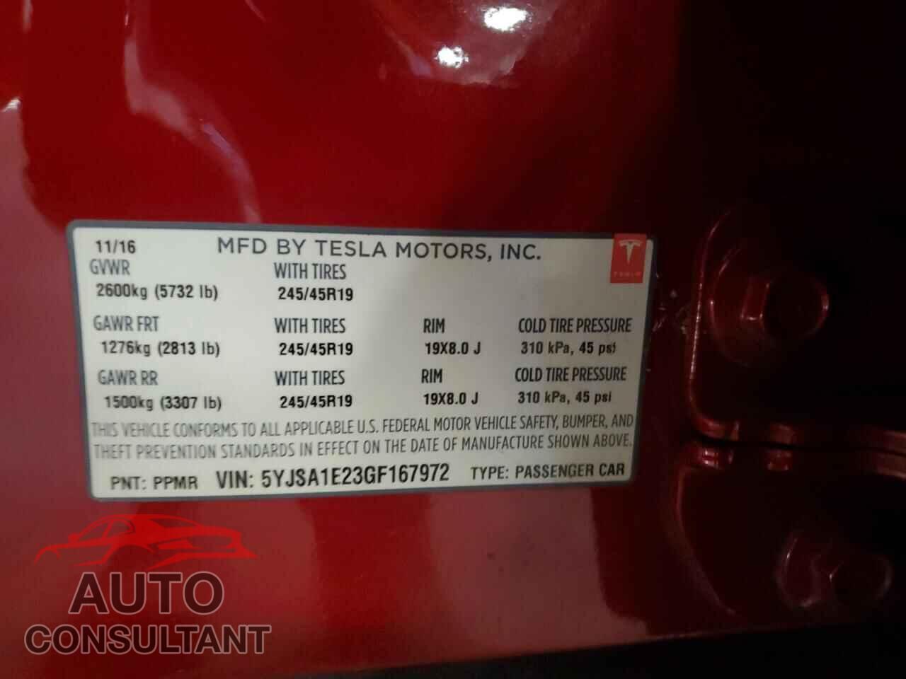 TESLA MODEL S 2016 - 5YJSA1E23GF167972