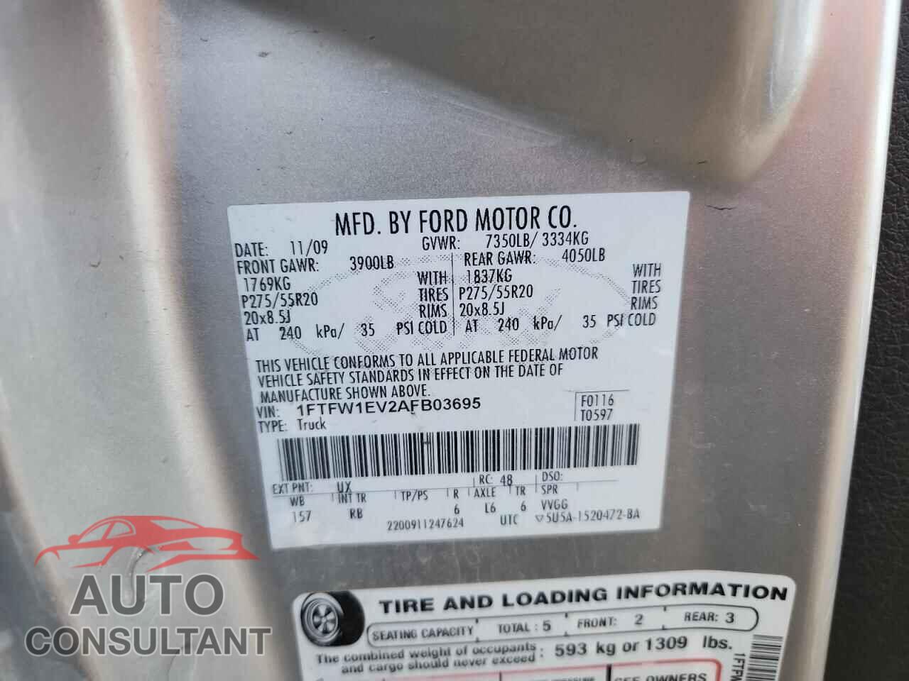 FORD F150 2010 - 1FTFW1EV2AFB03695