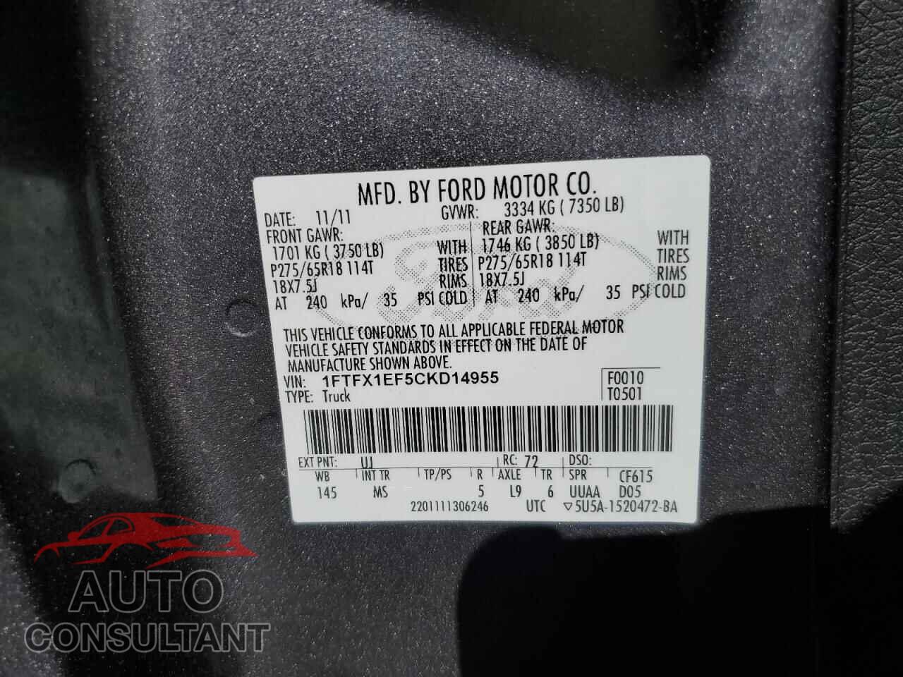 FORD F-150 2012 - 1FTFX1EF5CKD14955