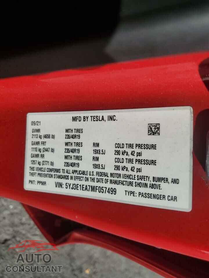 TESLA MODEL 3 2021 - 5YJ3E1EA7MF057499