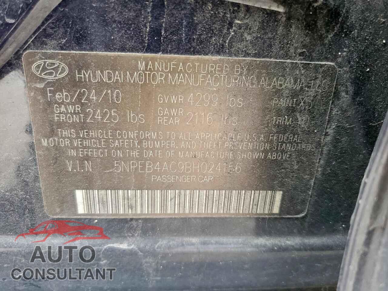 HYUNDAI SONATA 2011 - 5NPEB4AC9BH024156