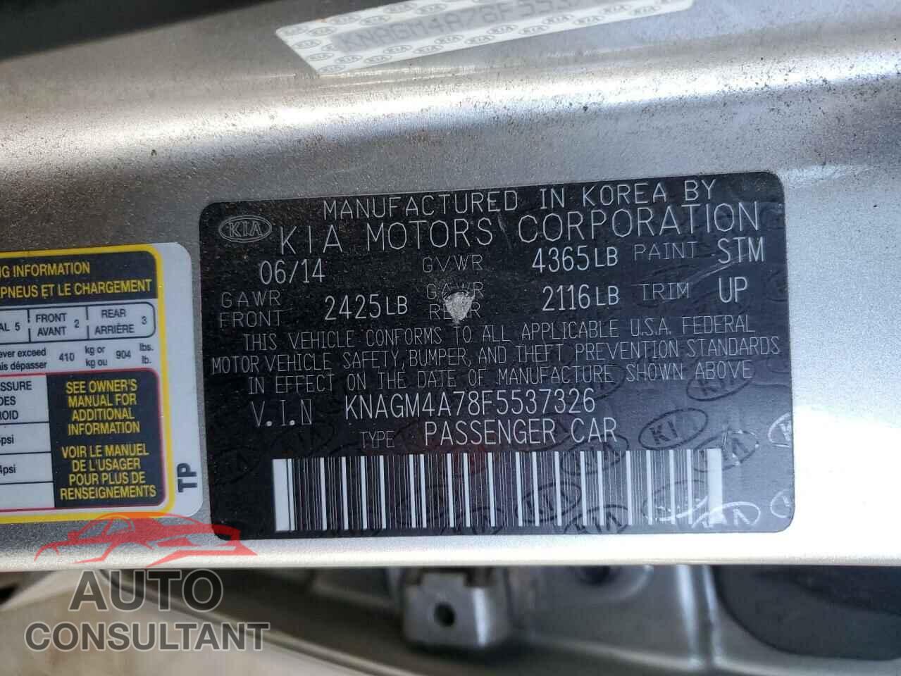 KIA OPTIMA 2015 - KNAGM4A78F5537326