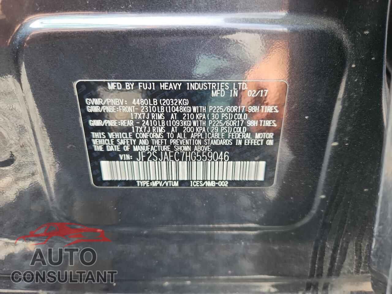 SUBARU FORESTER 2017 - JF2SJAEC7HG559046
