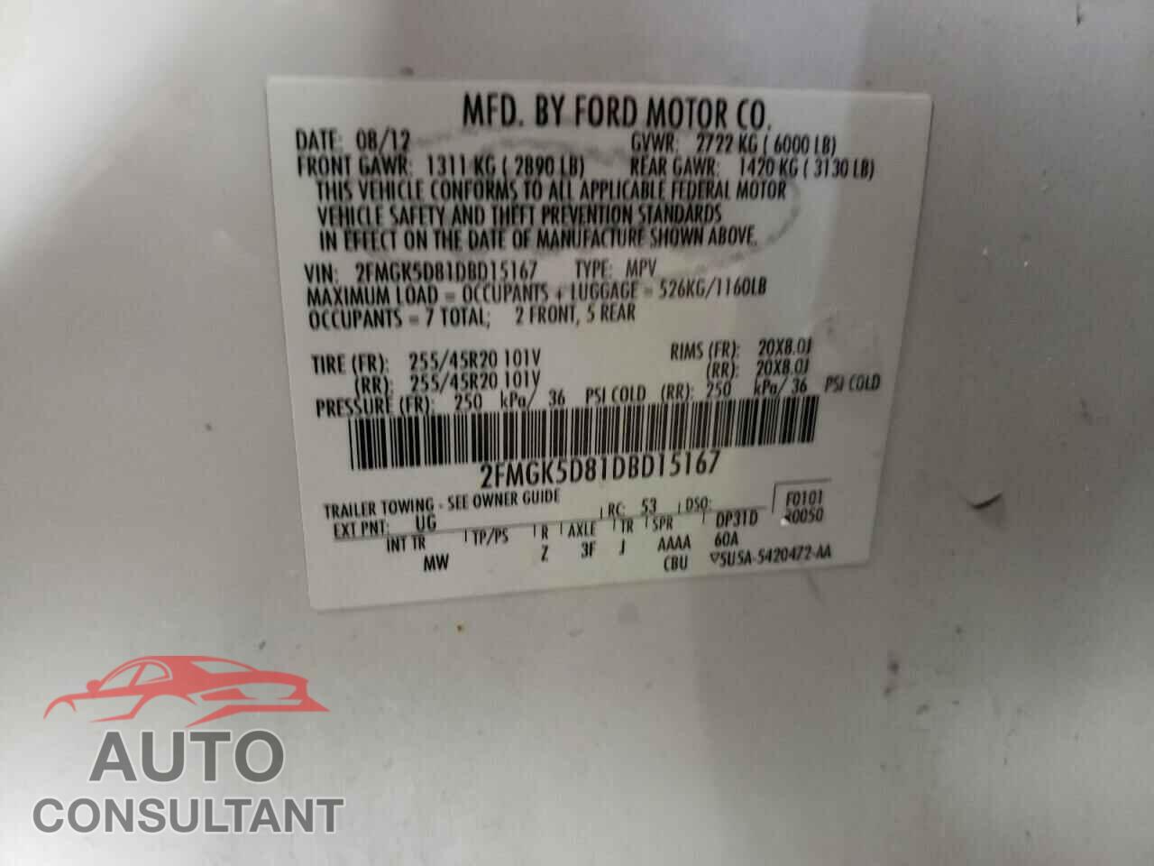 FORD FLEX 2013 - 2FMGK5D81DBD15167