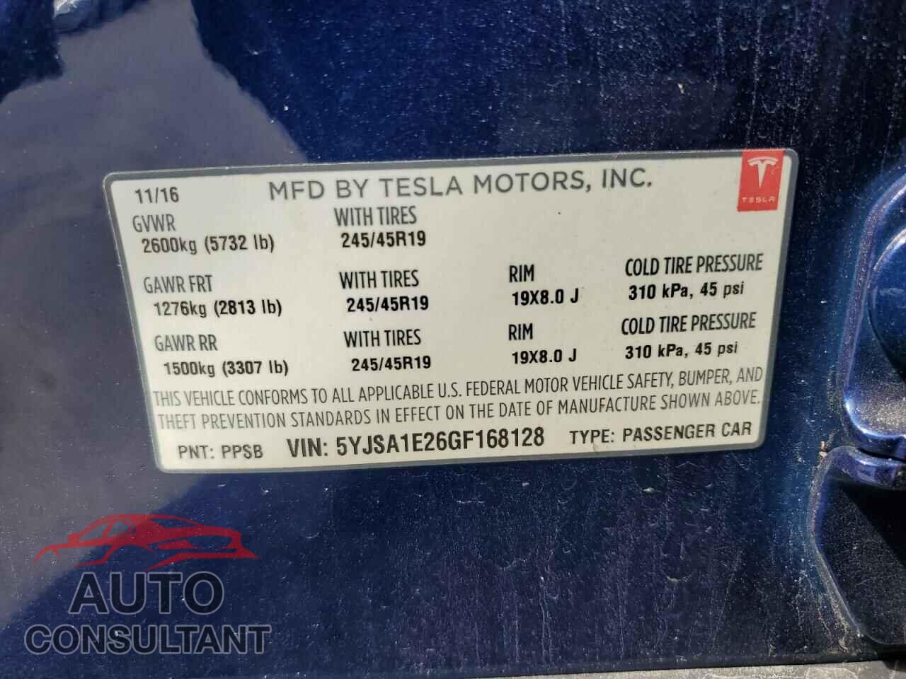 TESLA MODEL S 2016 - 5YJSA1E26GF168128