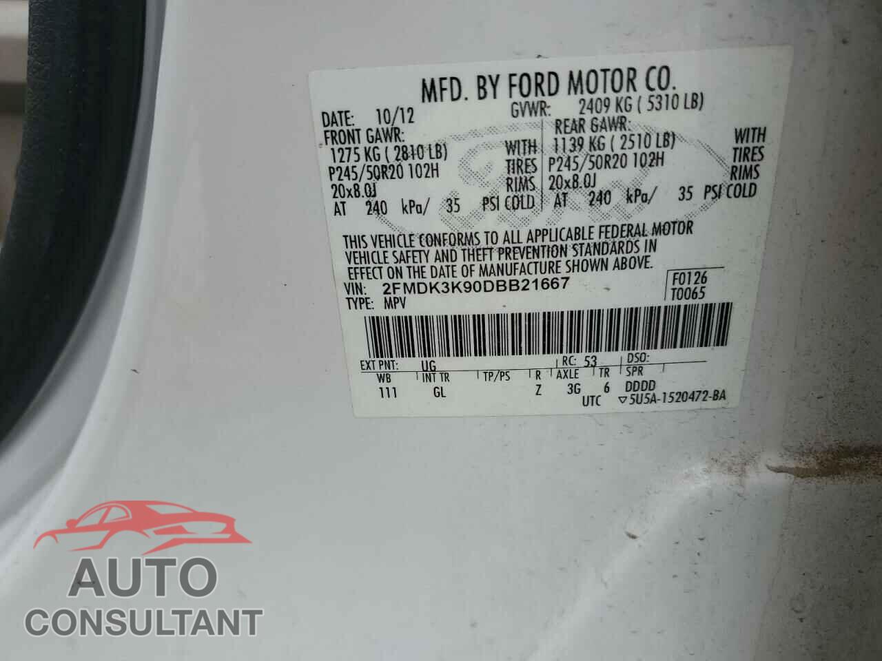 FORD EDGE 2013 - 2FMDK3K90DBB21667