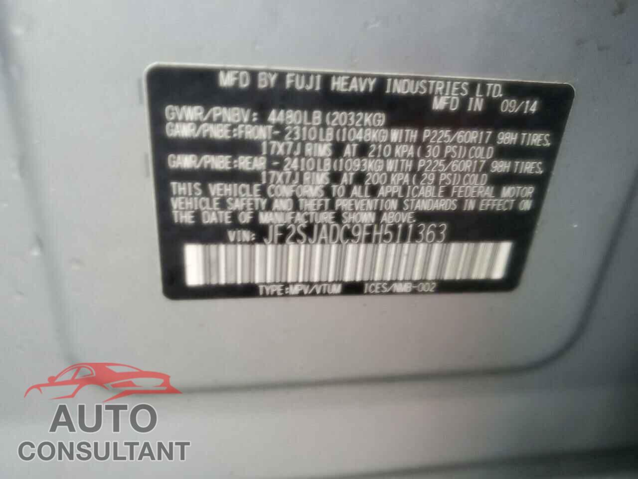 SUBARU FORESTER 2015 - JF2SJADC9FH511363