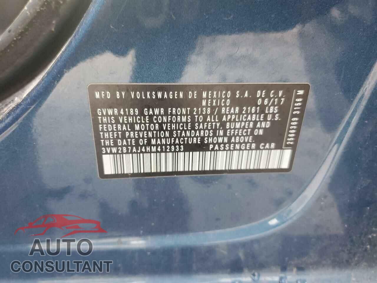 VOLKSWAGEN JETTA 2017 - 3VW2B7AJ4HM412933