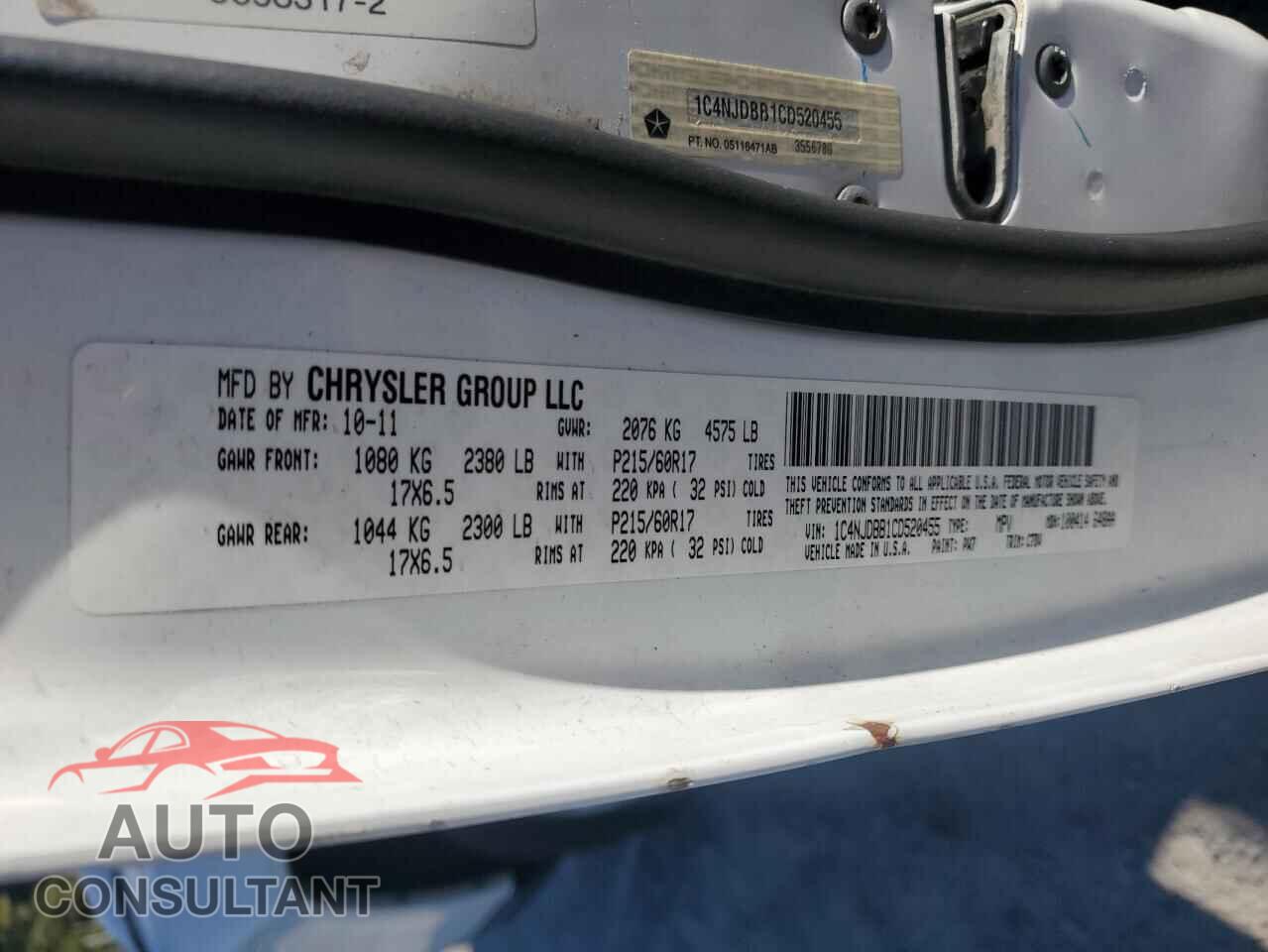 JEEP COMPASS 2012 - 1C4NJDBB1CD520455