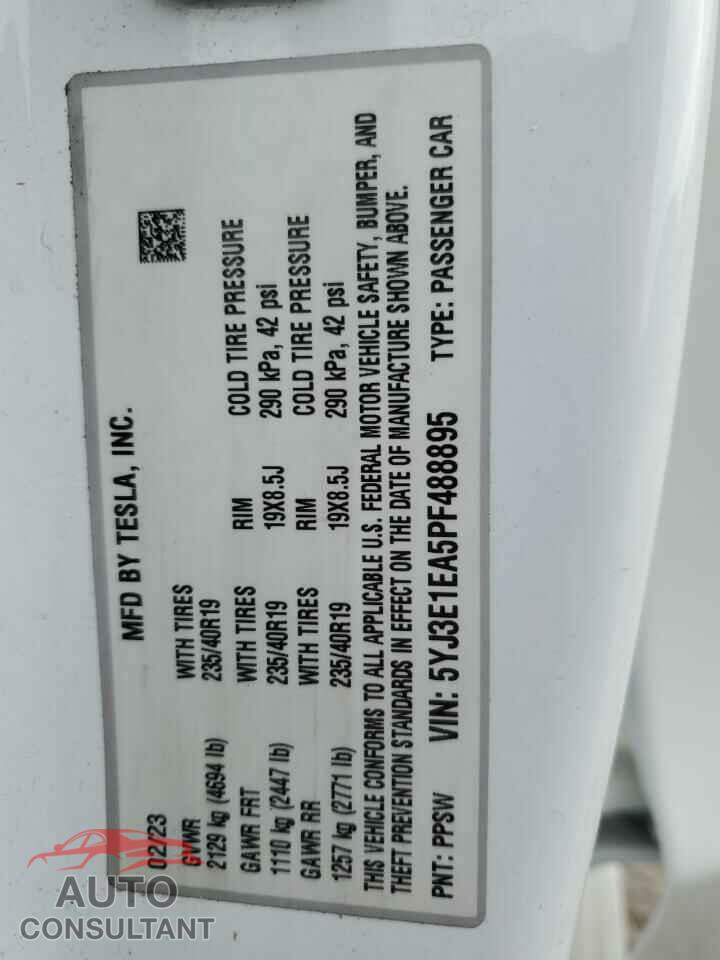 TESLA MODEL 3 2023 - 5YJ3E1EA5PF488895
