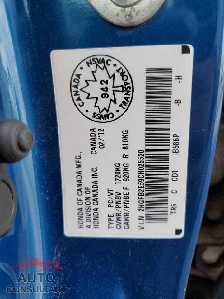 HONDA CIVIC 2012 - 2HGFB2E59CH025520