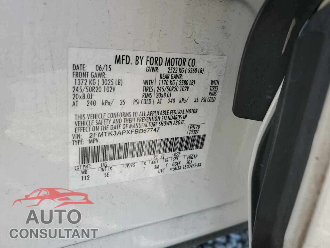 FORD EDGE 2015 - 2FMTK3APXFBB67747