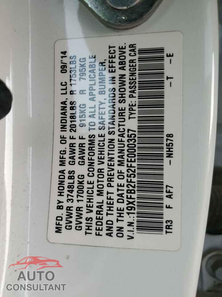 HONDA CIVIC 2015 - 19XFB2F52FE000357