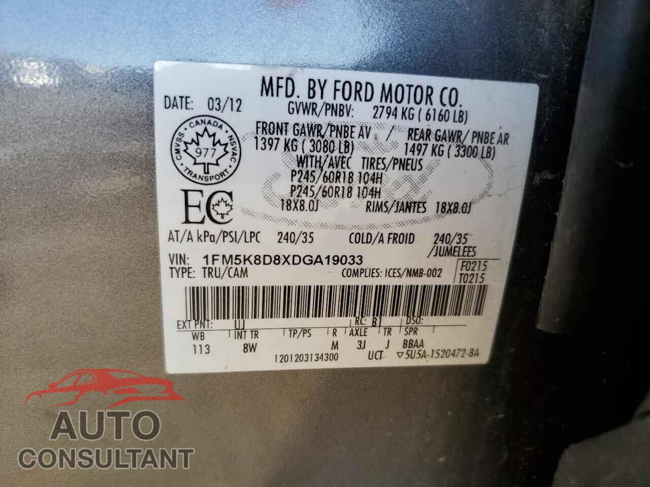 FORD EXPLORER 2013 - 1FM5K8D8XDGA19033