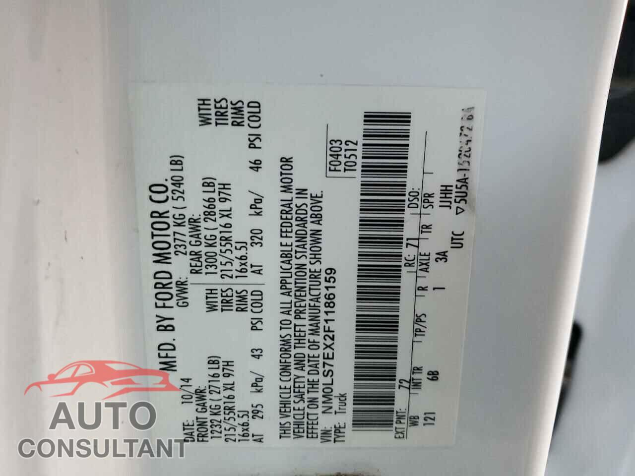 FORD TRANSIT 2015 - NM0LS7EX2F1186159