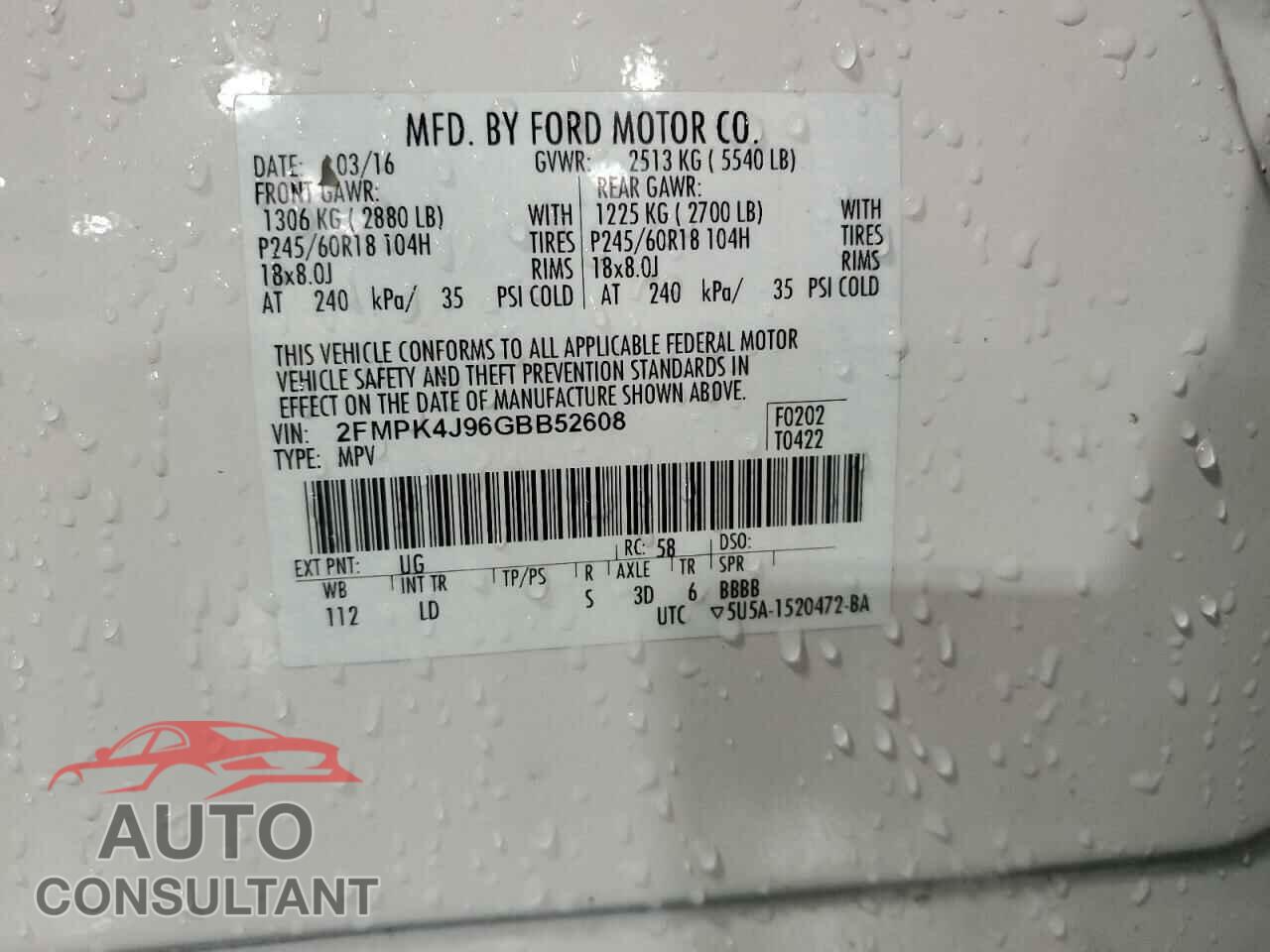 FORD EDGE 2016 - 2FMPK4J96GBB52608