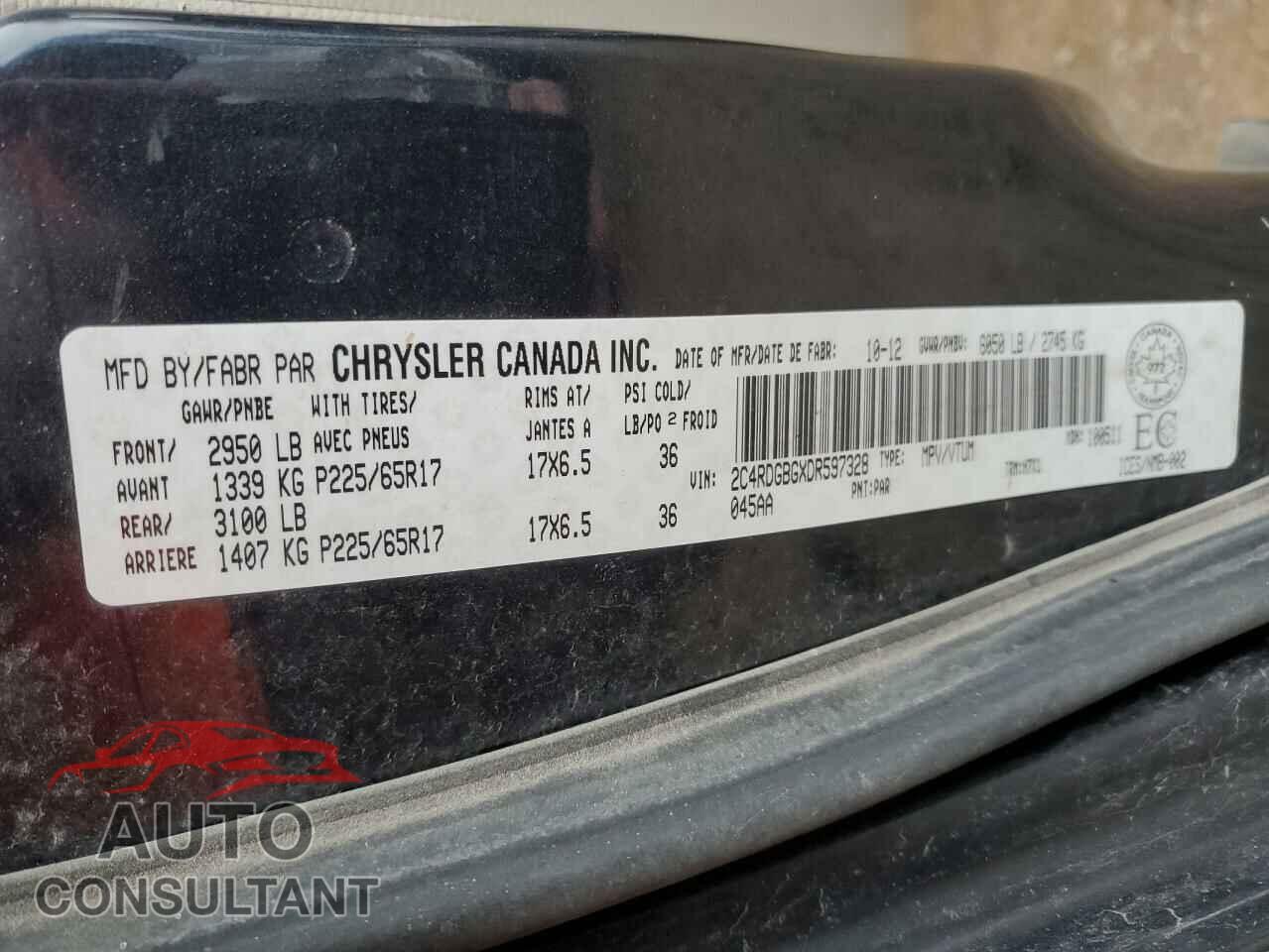 DODGE CARAVAN 2013 - 2C4RDGBGXDR597328