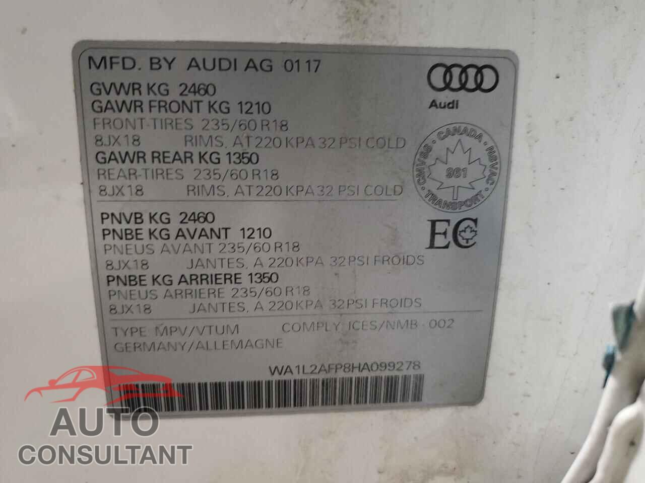 AUDI Q5 2017 - WA1L2AFP8HA099278