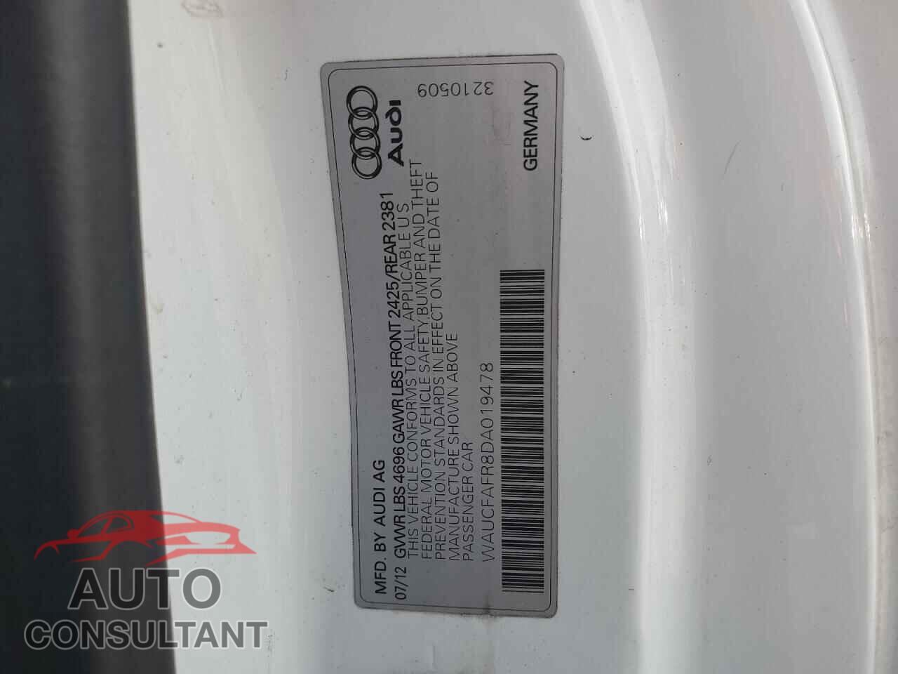 AUDI A5 2013 - WAUCFAFR8DA019478