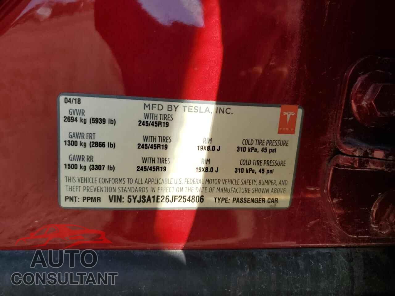 TESLA MODEL S 2018 - 5YJSA1E26JF254806