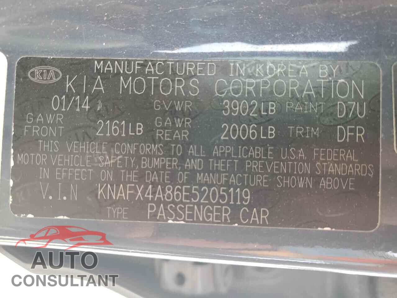 KIA FORTE 2014 - KNAFX4A86E5205119