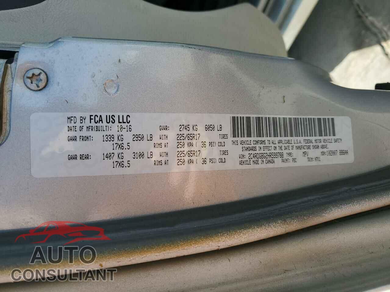 DODGE CARAVAN 2017 - 2C4RDGBG2HR599788