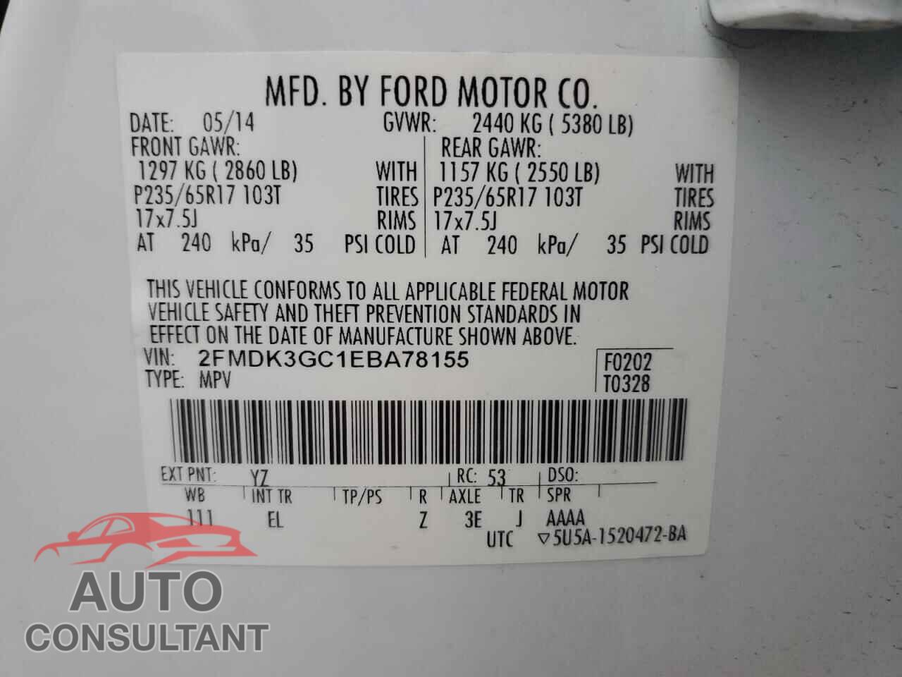 FORD EDGE 2014 - 2FMDK3GC1EBA78155
