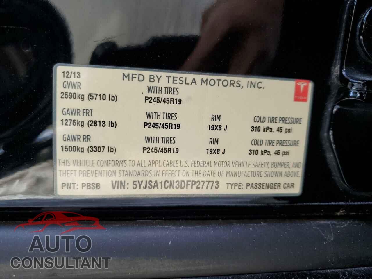 TESLA MODEL S 2013 - 5YJSA1CN3DFP27773