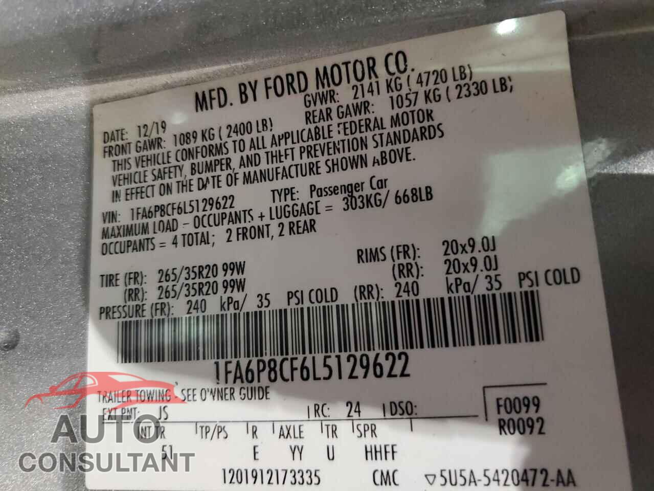 FORD MUSTANG 2020 - 1FA6P8CF6L5129622
