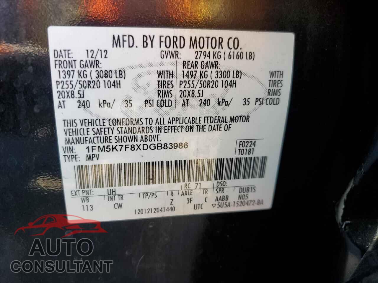FORD EXPLORER 2013 - 1FM5K7F8XDGB83986