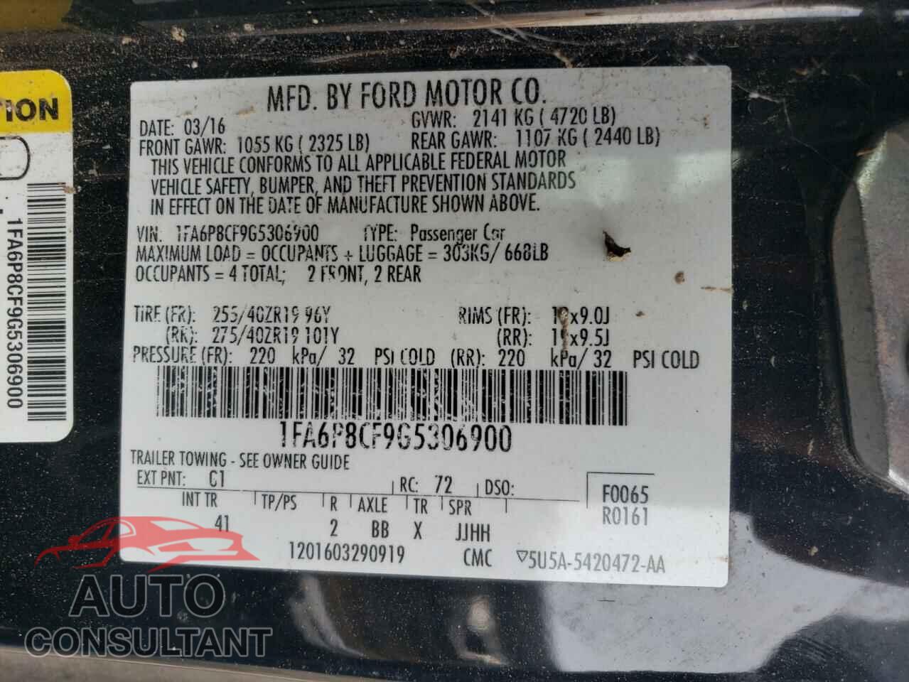 FORD MUSTANG 2016 - 1FA6P8CF9G5306900