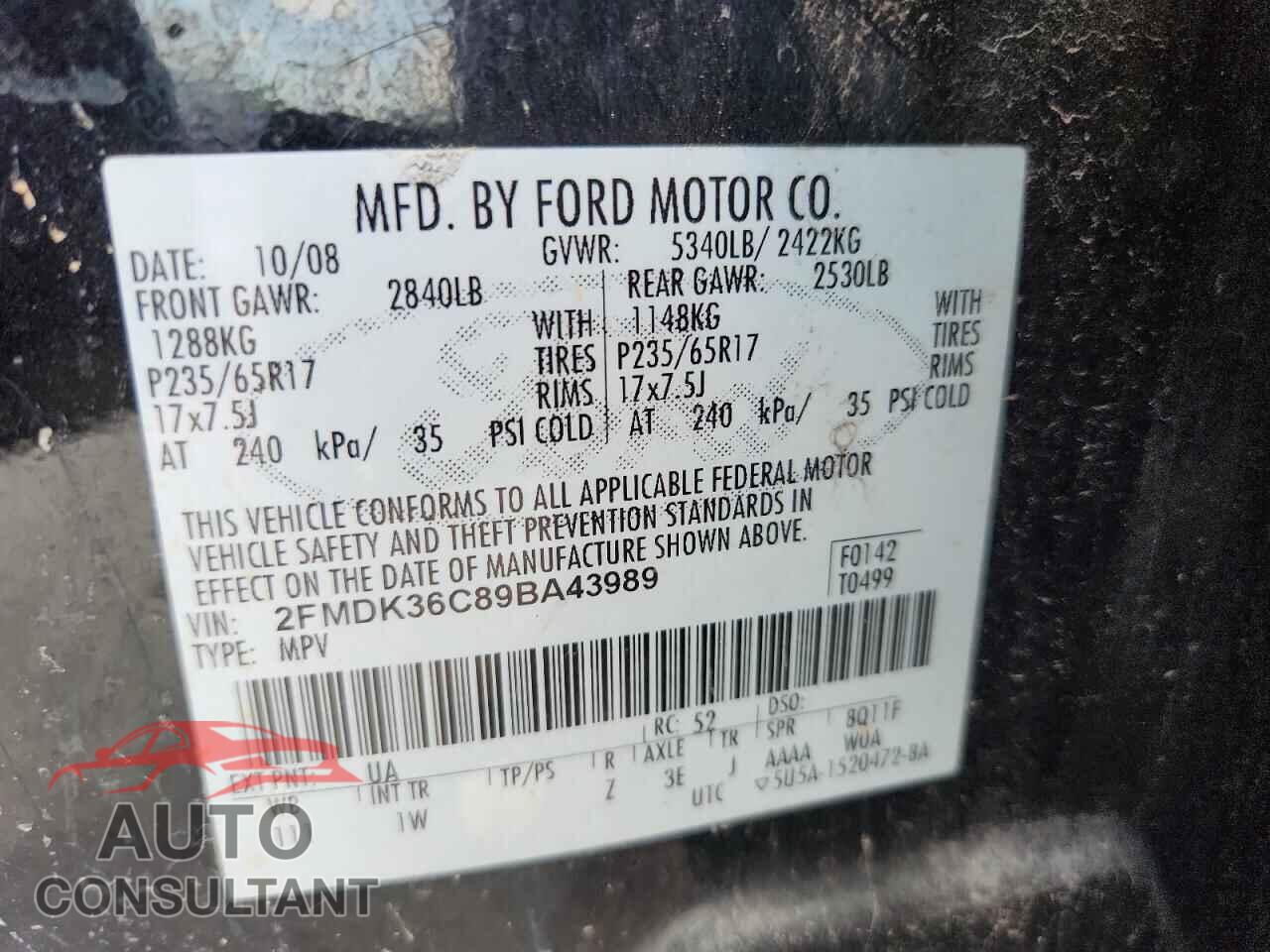 FORD EDGE 2009 - 2FMDK36C89BA43989