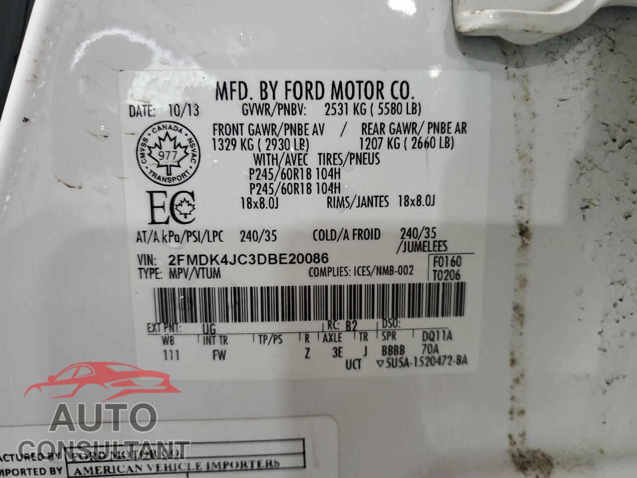 FORD EDGE 2013 - 2FMDK4JC3DBE20086