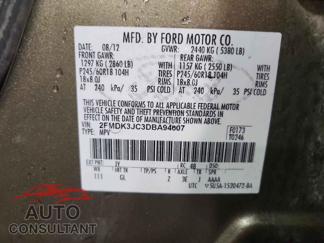 FORD EDGE 2013 - 2FMDK3JC3DBA94607