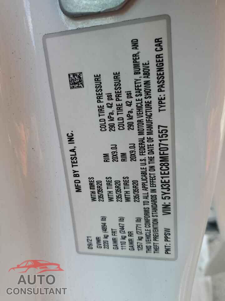 TESLA MODEL 3 2021 - 5YJ3E1EC8MF071557