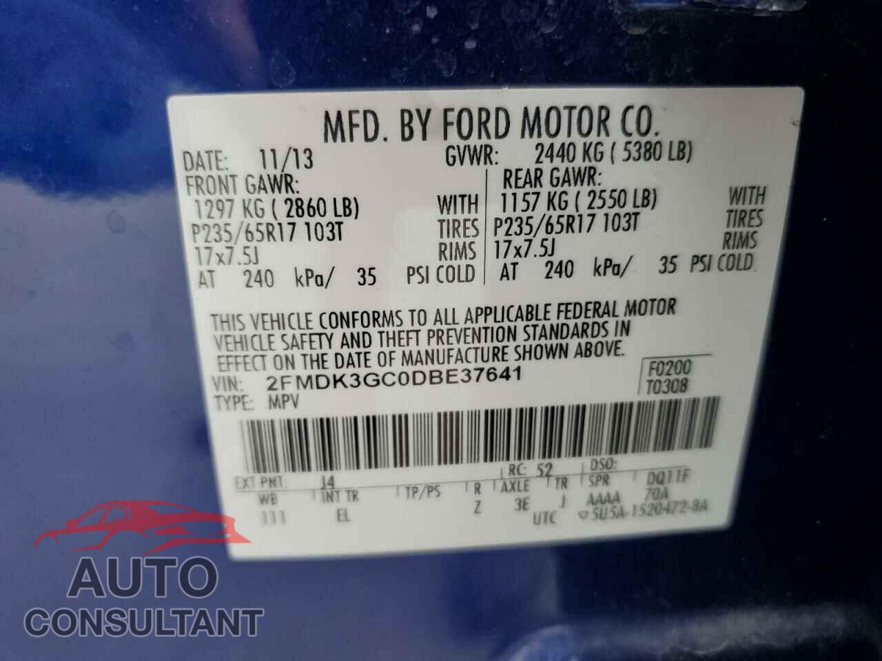 FORD EDGE 2013 - 2FMDK3GC0DBE37641