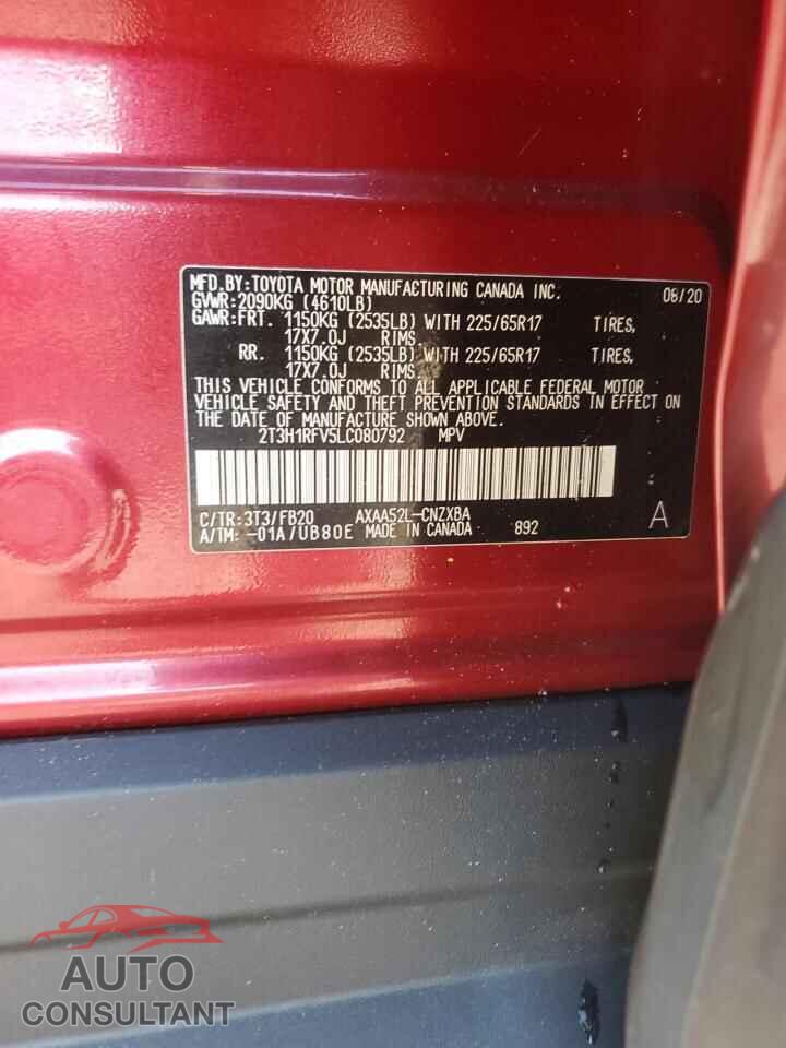 TOYOTA RAV4 2020 - 2T3H1RFV5LC080792