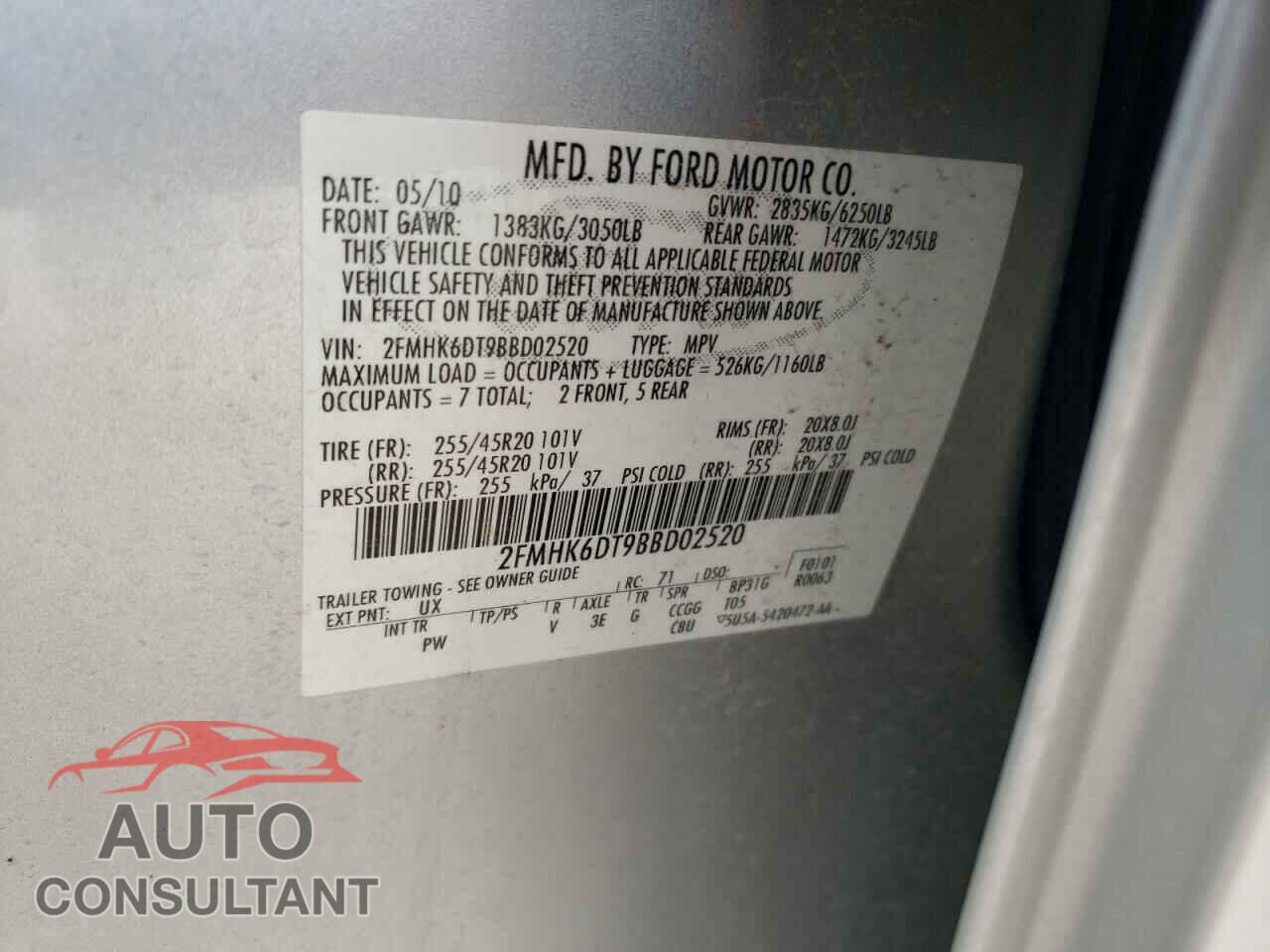 FORD FLEX 2011 - 2FMHK6DT9BBD02520